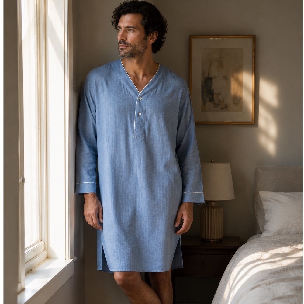 Vintage Yves Saint Laurent YSL Mens Nightshirt Blue Pajama USA Movie Wardrobe